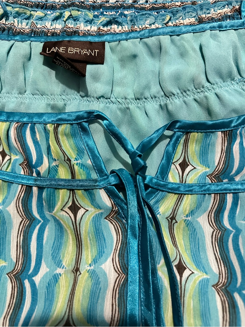 Lane Bryant | Top | Lane Bryant Blue-Green Patterned Short Sleeve Blouse - Picture 5 of 8